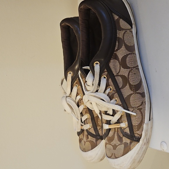 Coach Womens Low Top Signature Canvas Shoes Khaki Mahogany Size 11 lace up - Picture 5 of 8